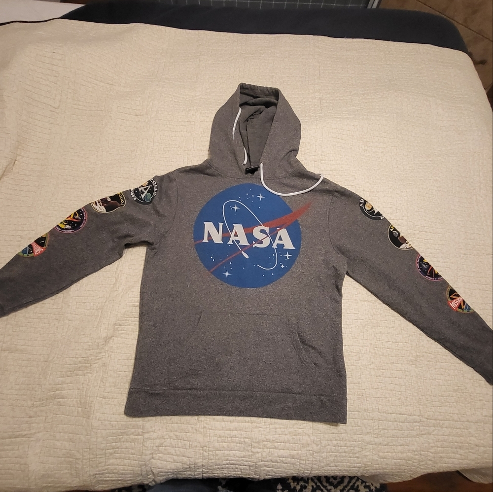 NASA Buzz Aldrin Hoodie Hooded Sweatshirt Adult Medium Gray Apollo Challenger